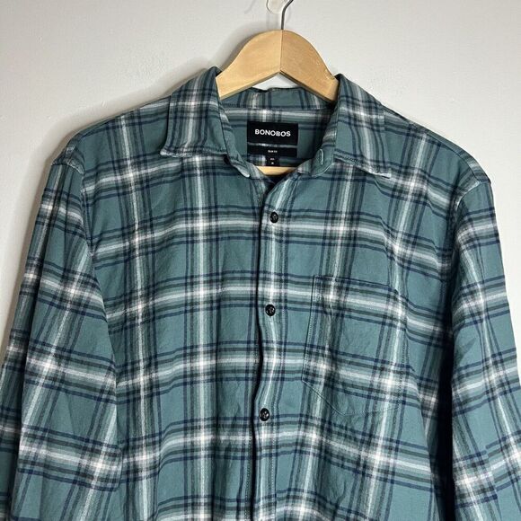 Bonobos Green Windowpane Slim Cotton Blend Flannel - Picture 2 of 5